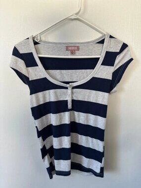 Navy Blue Striped Henley Top